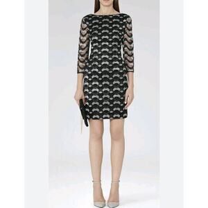 Reiss Mirte Embroidered Dress Black Gray Size 4